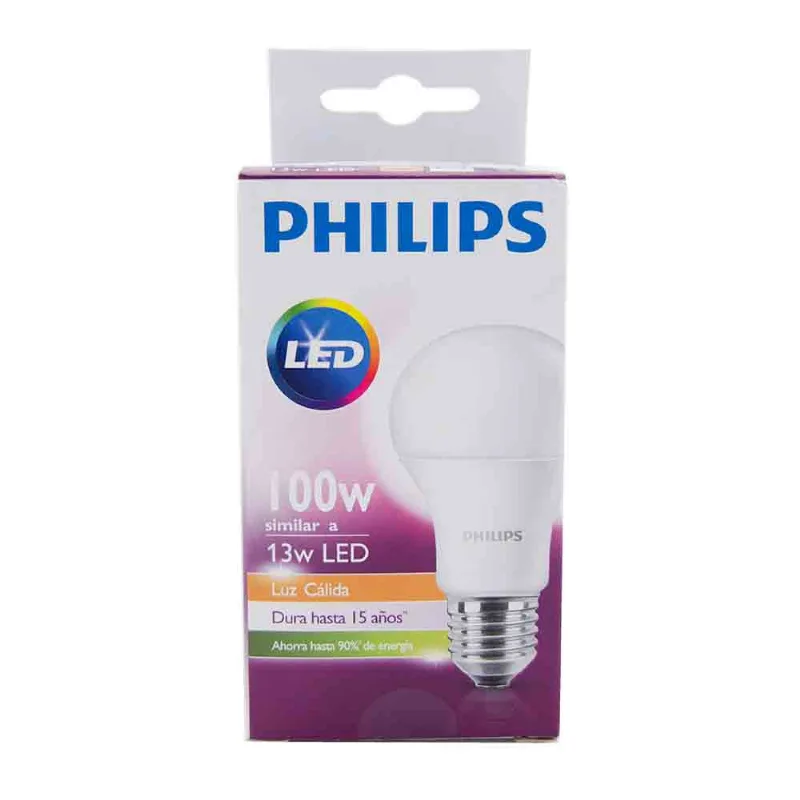 Lámpara Philips Ledbulb 13-100w E27 3000k 230va60 Calida Lámpara Led Cálida Philips 13-100 W