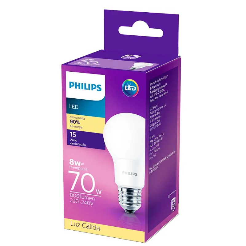Philips Ledbulb 8-70w E27 Calida En Caja