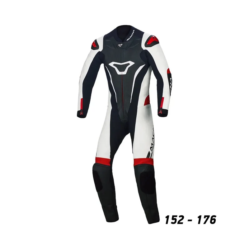 MACNA JUNIOR 1 PC Moto Perforado Couro Fatos Preto Branco Vermelho 134 / NEGRO BLANCO ROJO