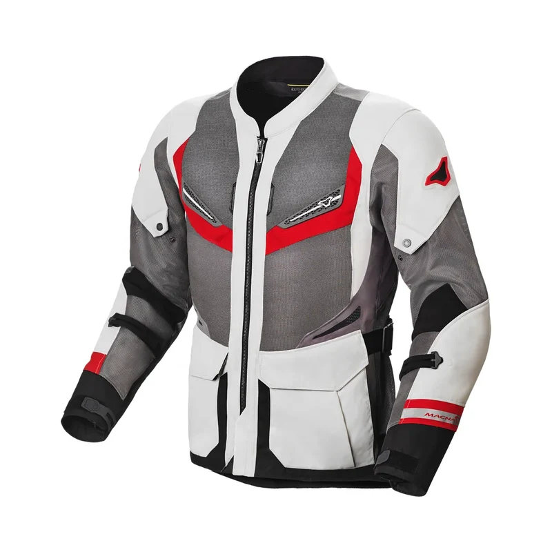 Macna Aerocon Night Eye para hombre Chaqueta aventura turismo L / Ojo de noche gris claro gris oscuro rojo