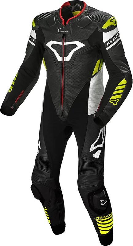 MACNA TRACKTIX 1 PC Moto Homem Perforado Couro Fatos Preto Branco Amarelo 54 / NEGRO BLANCO AMARILLO