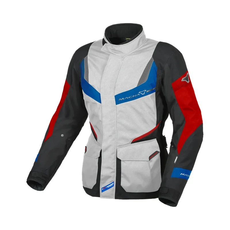 Macna Rancher mujer Chaqueta moto carreras Gris Claro Azul Rojo 2XL / Gris Claro Azul Rojo