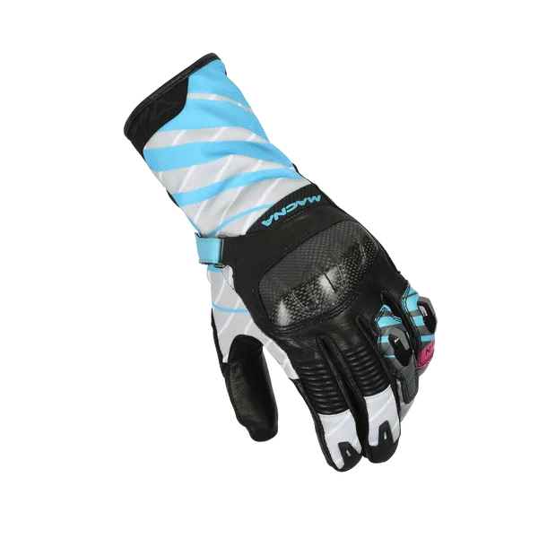 MACNA KROWN SENHORA MOTOCICLETA COURO LUVAS PRETAS CINZA CLARO AZUL L
