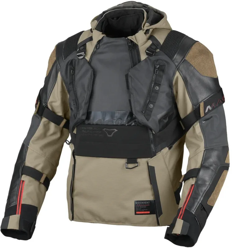 Macna Tryton moto cuero textil Chaqueta oliva Preto L / oliva negro