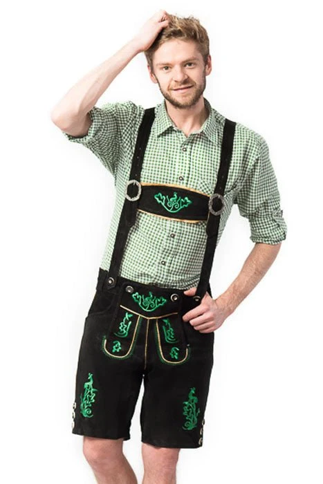 Lederhose Leder Short Schwarz Genäht und Strumpfhalter XS - 46