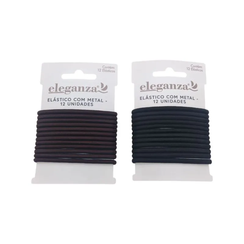 Kit Elásticos para Cabelo Sustentação 12 Unidades Eleganza com Metal Sortido KIT ELÁSTICOS PARA CABELO ELEGANZA COM METAL 12 UNIDADES