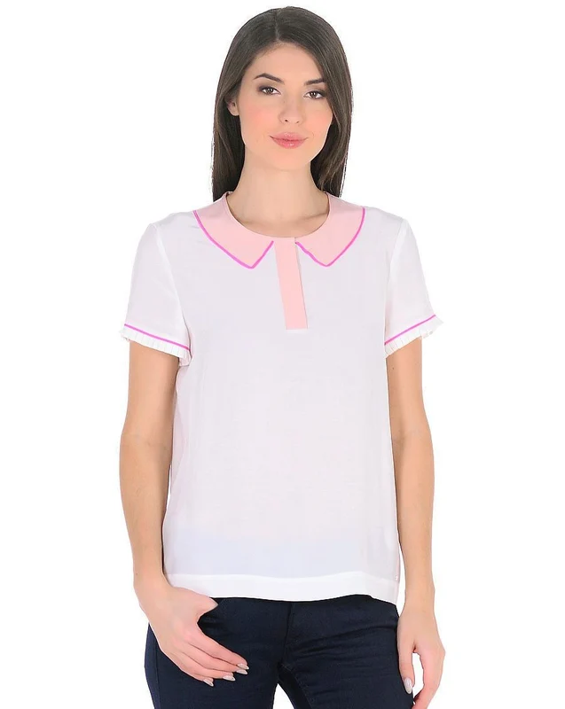 Tommy Hilfiger - Women's Alice Viscose Short Sleeve Blouse White/Pink / 10