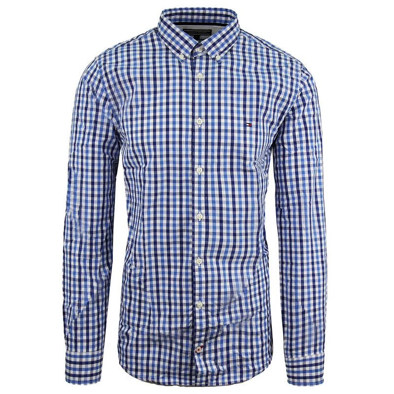 Tommy Hilfiger Long Slve Collared Checkered Blue Men Oxford Shirt MW0MW06072 904 S