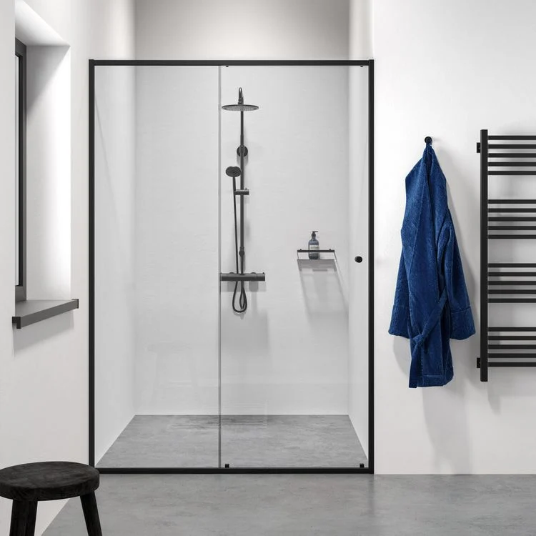 Sealskin Contour schuifdeur voor nis 120 cm, 200 cm hoog, zwart, 6 mm helder veiligheidsglas Losstaand