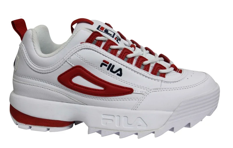 Fila Disruptor CB Low Womens Trainers White Red Lace Up Casual Shoes 1010604 02A 3.5