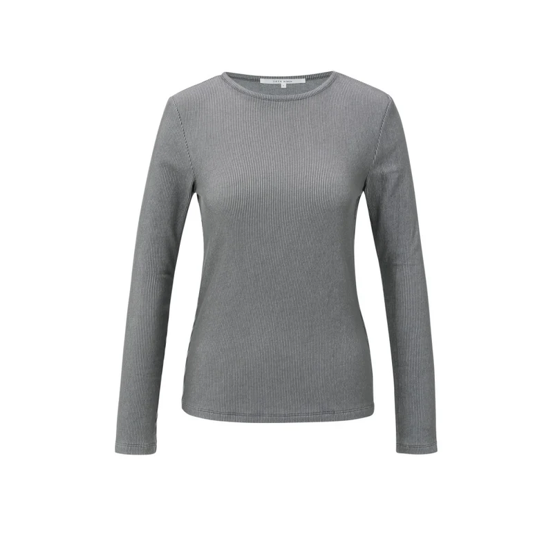 Langarmshirt - gerippt M / Grau / Shirts & Tops