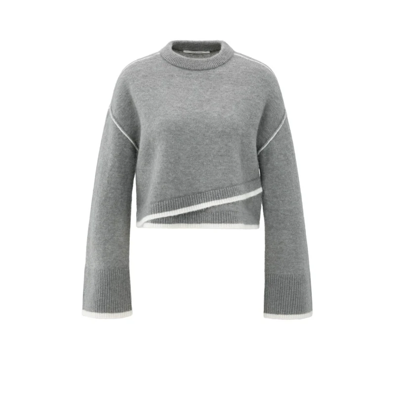 Pullover - Kontraststreifen XS / Grau / Pullover & Strick