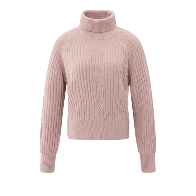 Rollkragenpullover - Zopfmusterdetail L / Rosa / Pullover & Strick