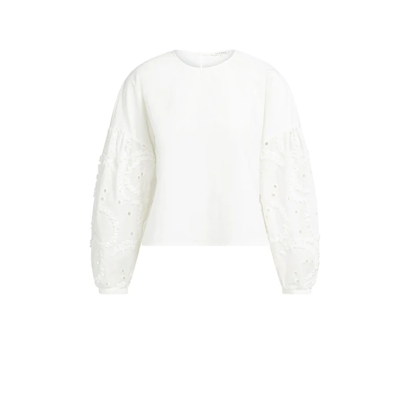 Bluse - Ärmelstickerei 40 / Wollweiß / Blusen