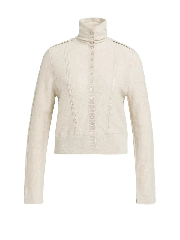 Strick-Cardigan - Stehkragen S / Beige / Pullover & Strick