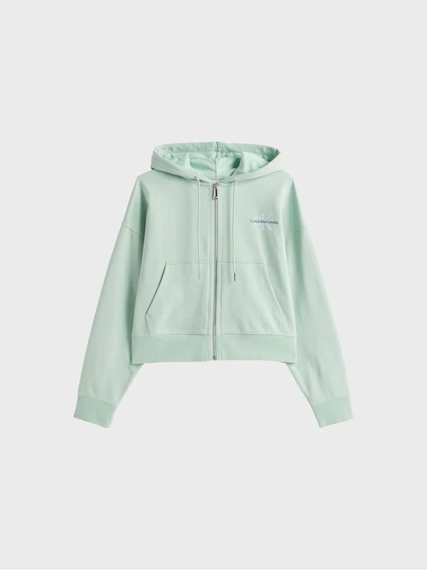 Calvin Klein Jeans - Women's Monologo French Terry Full Zipped Hoodie Mint Green / xxs