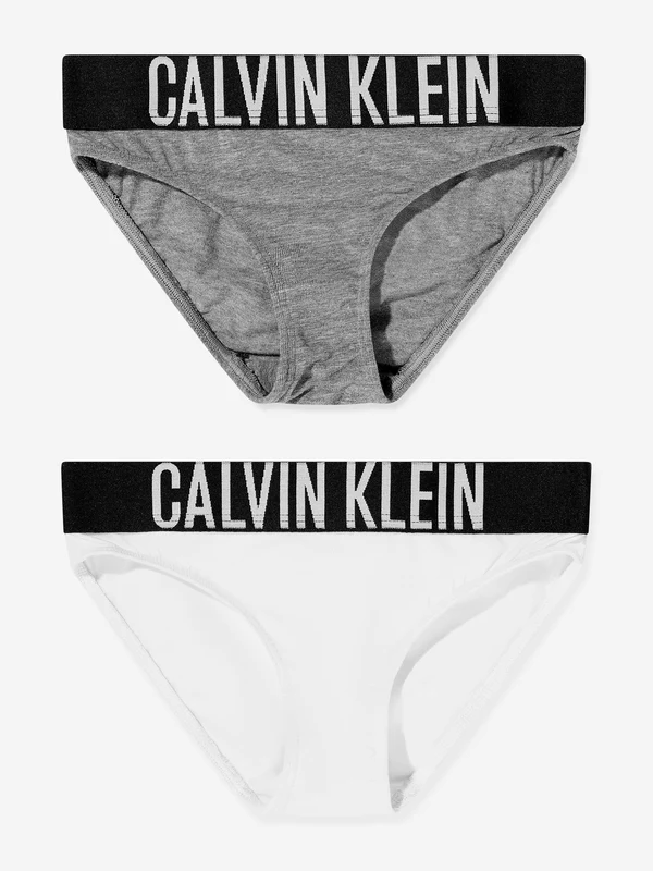 Calvin Klein Girls 2 Pack Bikini Knickers Set in Grey Grey / 10 - 12 Yrs
