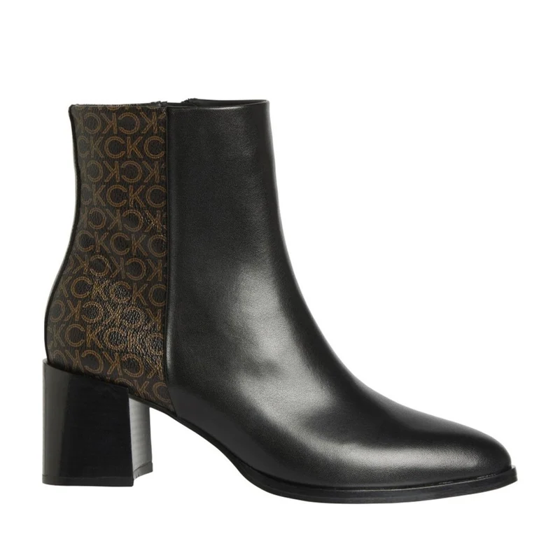 Calvin Klein Almond Black Logo-Patterned Leather Ankle Boots EU 36