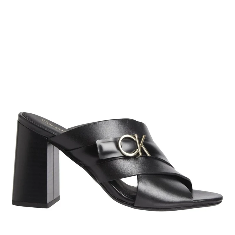Calvin Klein X Slide Black Metallic Accent Leather Sandals EU 40