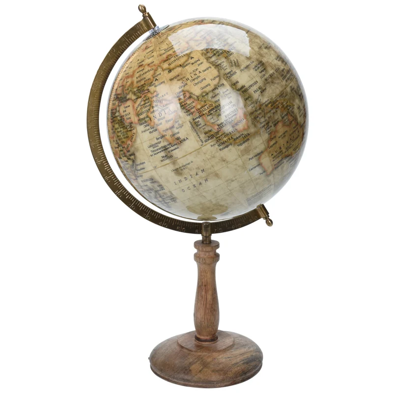 Mappamondo girevole con base in metallo e mappe h 43 cm Beige