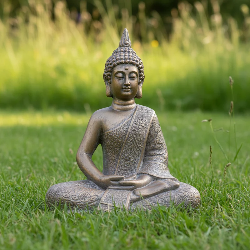 Statua decorativa in poli resina "Buddha in meditazione" per veranda e giardino Anticato / Medium