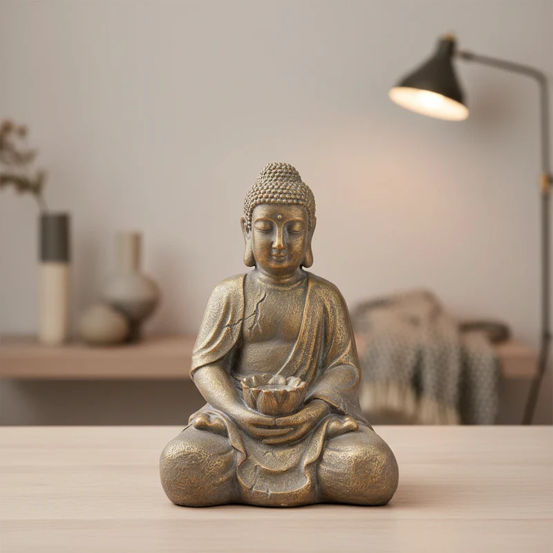 Statua decorativa in poli resina "Buddha in meditazione" con luce solare per esterno