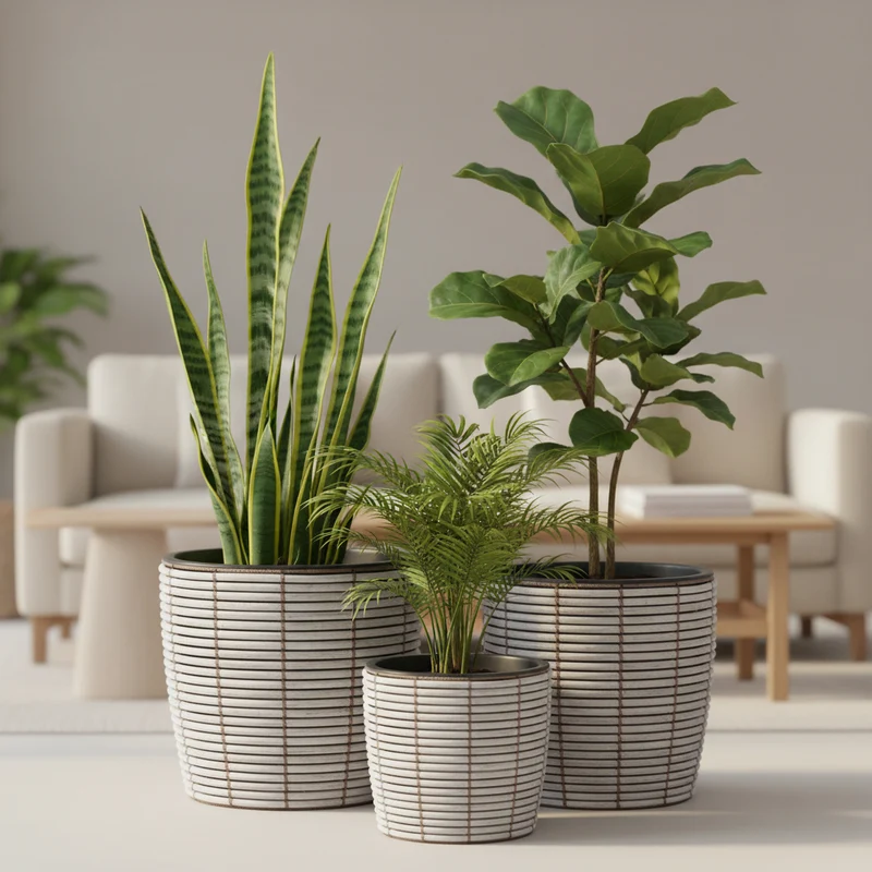 Vaso da fiori intrecciato color grigio per esterni set da 3