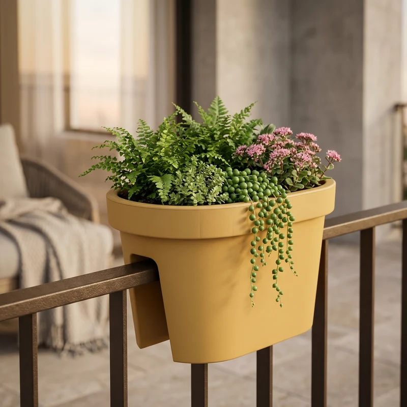 Vaso fioriera da balcone rettangolare per ringhiera da esterno per fiori e piante 60 cm / Taupè