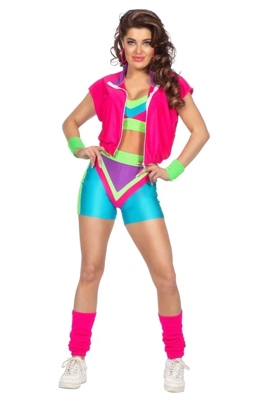 Neon 80S Aerobic Kostüm für Frauen 4 Stück 42