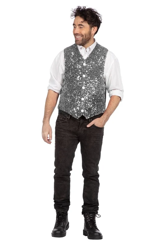 Silberne Gilet Herren Pailletten Glitter XL