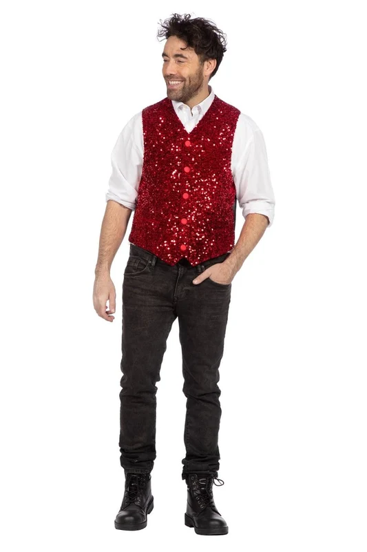 Rote Weste Herren Pailletten Glitzer L