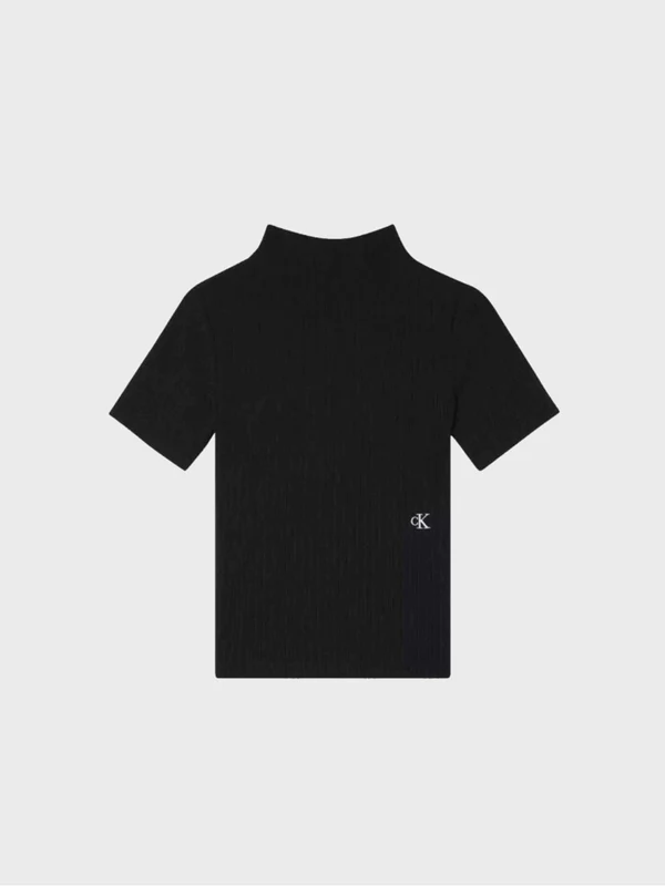 Calvin Klein Jeans - Women's Shiny Rib High Neck Short Sleeve Tshirt Slim Fit Black / S