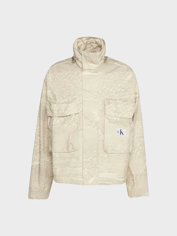 Calvin Klein Jeans - Men's Oversized Cropped Cotton Twill Zip Up Jacket Beige / XXL