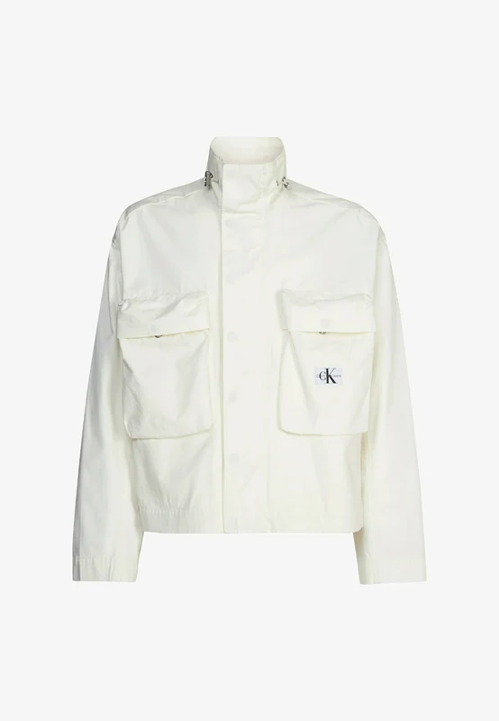 Calvin Klein Jeans - Men's Oversized Cropped Cotton Twill Zip Up Jacket Off White / XL