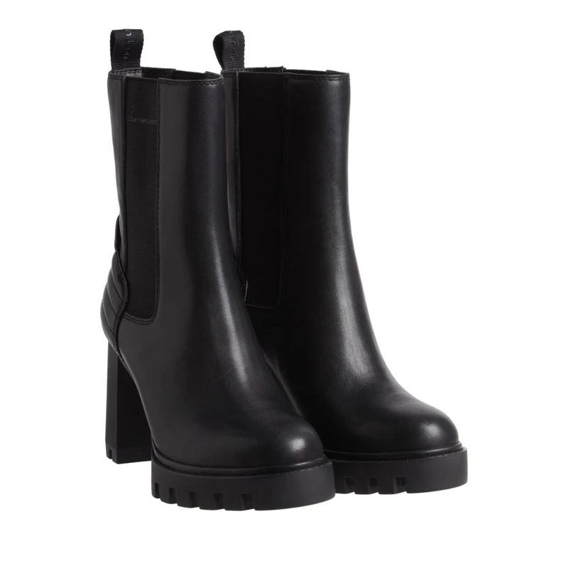 Calvin Klein Jeans Black Quilted High Block Heel Leather Chelsea Boots EU 41
