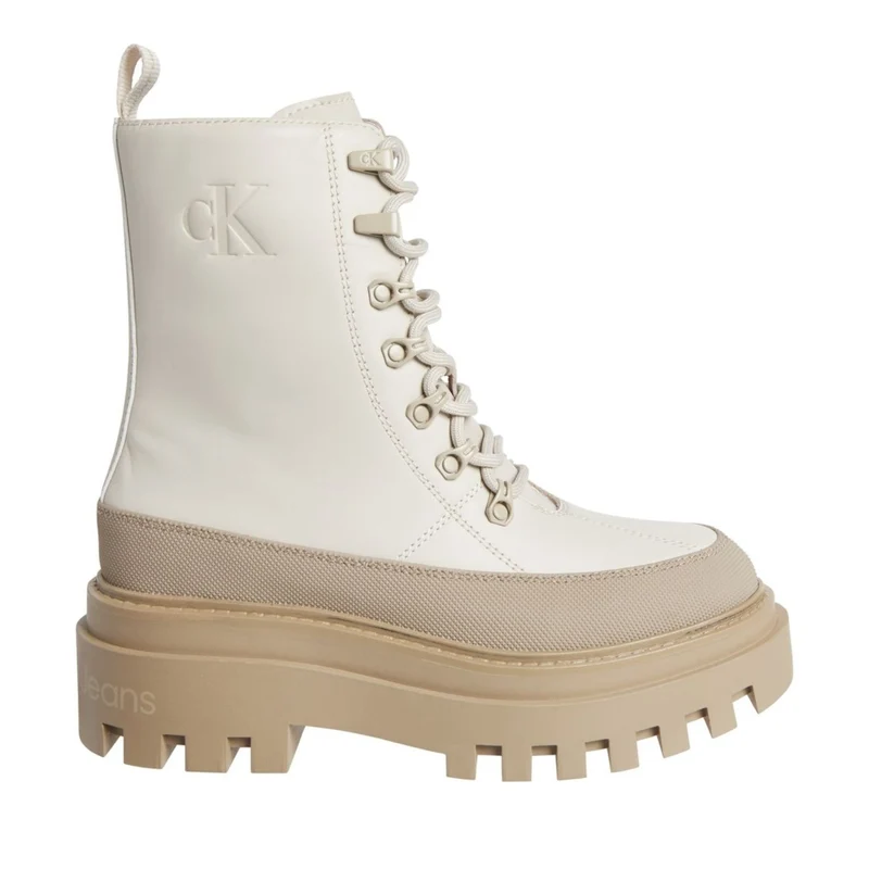 Calvin Klein Jeans Beige Chunky Flatform Leather Ankle Boots EU 39