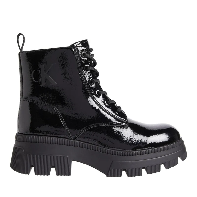 Calvin Klein Jeans Black Glossy Lace-Up Combat Boots EU 40