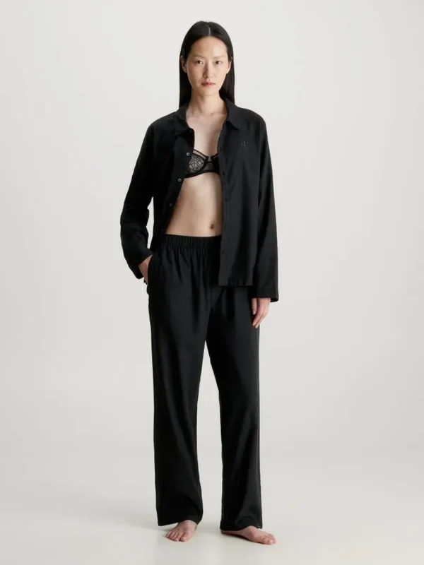 Calvin Klein L/S PANT SET UB1 Womens Pyjamas Black Large