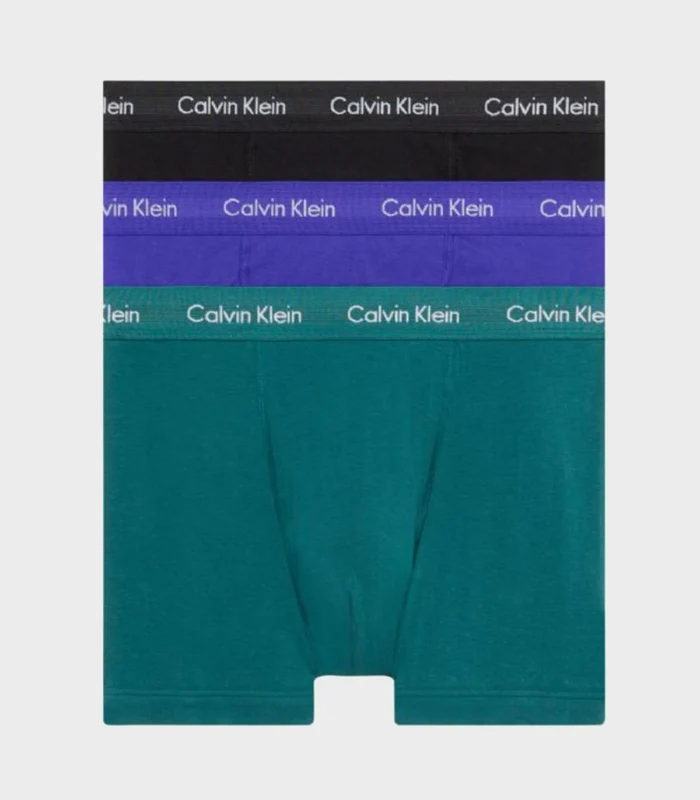 Calvin Klein - Men's 3 Pack Of Cotton Stretch Trunks Black/Blue/Green / S