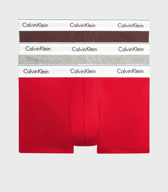 Calvin Klein - Men's Pack Of 3 Trunk Boxers Red/Grey/Brown / M