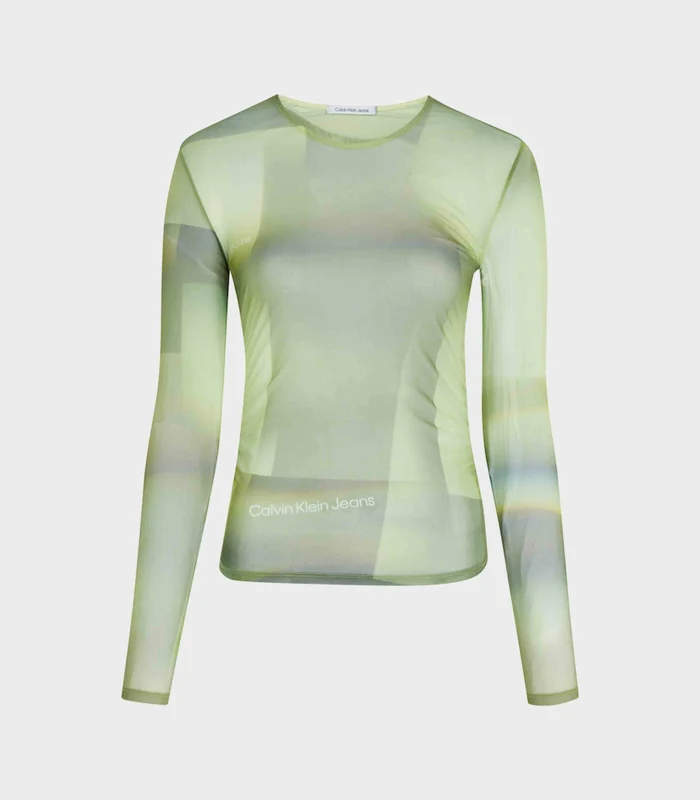 Calvin Klein Jeans - Women's Printed Mesh Long Sleeve Top Green / M