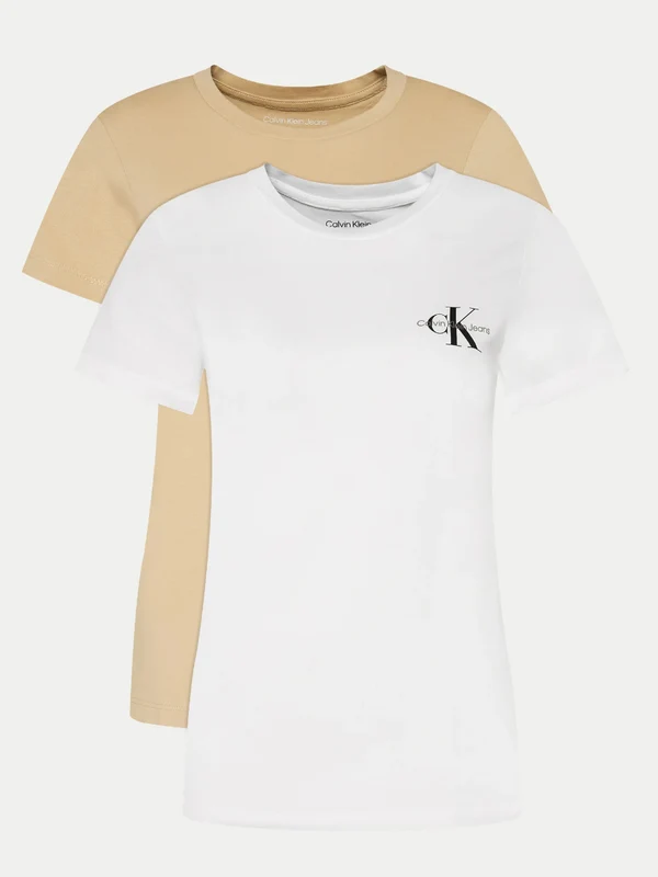 Calvin Klein Jeans - Women's 2 Pack Monologo Slim Fit Tshirt Beige / S