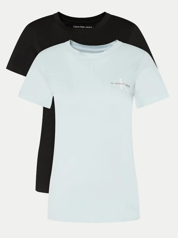 Calvin Klein Jeans - Women's 2 Pack Monologo Slim Fit Tshirt Denim Blue Black / XS