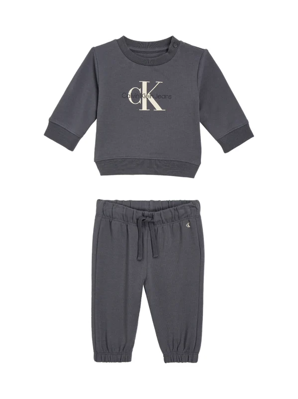 Calvin Klein Jeans - New Born Monogram Crew Neck Sweatshirt Set Dark Grey / 3-6 M
