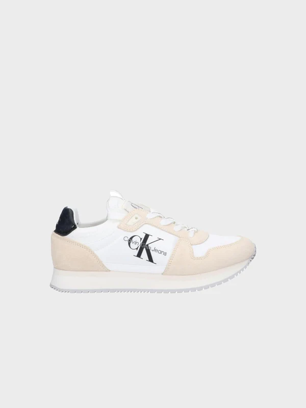 Calvin Klein Jeans - Women's Runner Sock Laceup Sneakers Bright white/Creamy/Black / 37