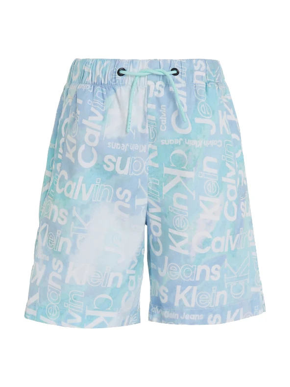 Calvin Klein Jeans - Boys's All Over Logo Shorts in Cotton Aqua / 12