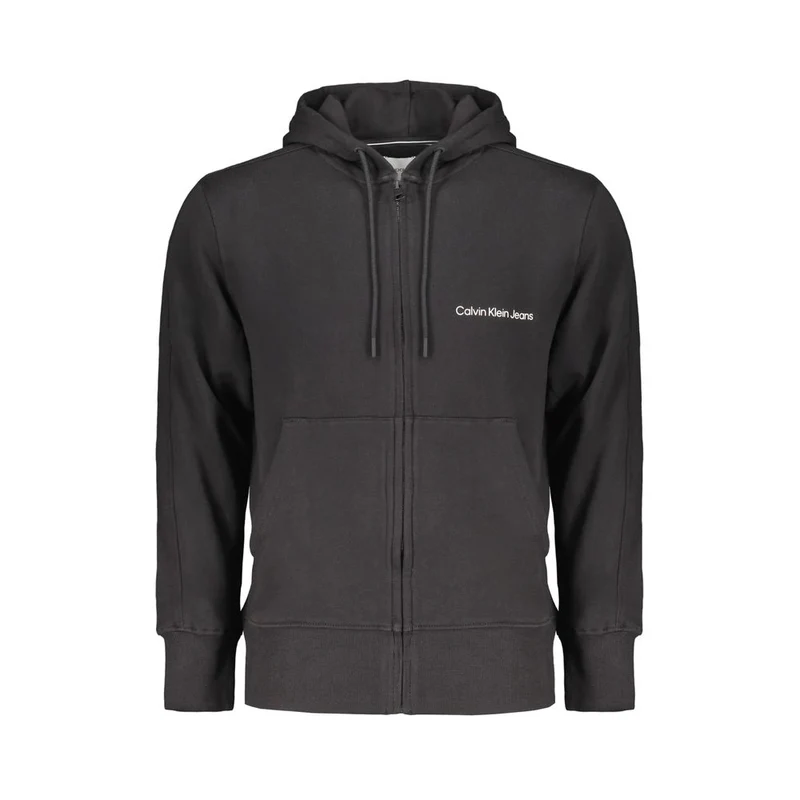 Calvin Klein Black Cotton Men Sweater with Hood and Central Pockets XL