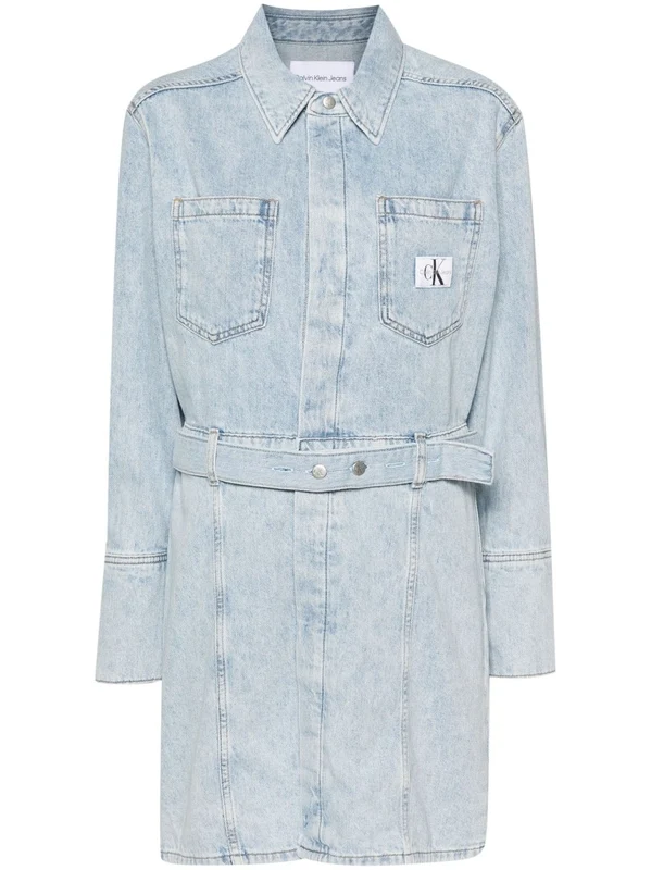 Calvin Klein Jeans Blue Midi Shirt Dress With Classic Collar standard S
