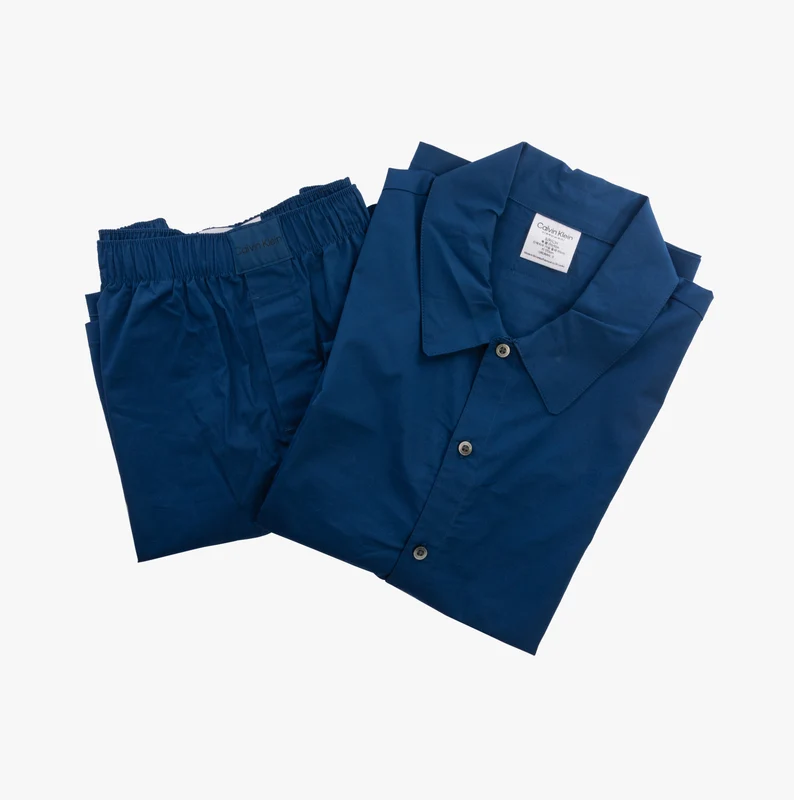 Calvin Klein PURE COTTON SLEEP Short Pyjama Set Mens Navy Peony Medium