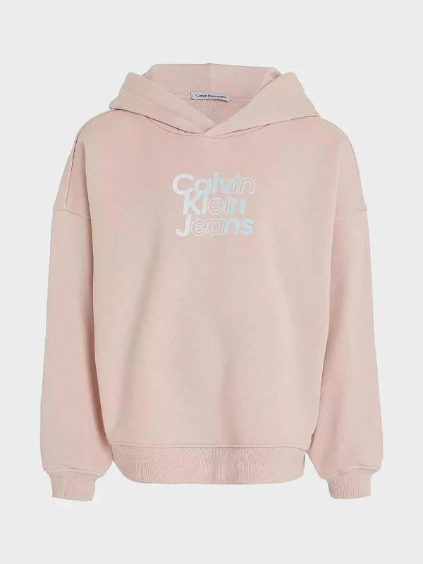 Calvin Klein Jeans - Girls' Flock Logo Terry Hoodie Regular Fit Pink / 8